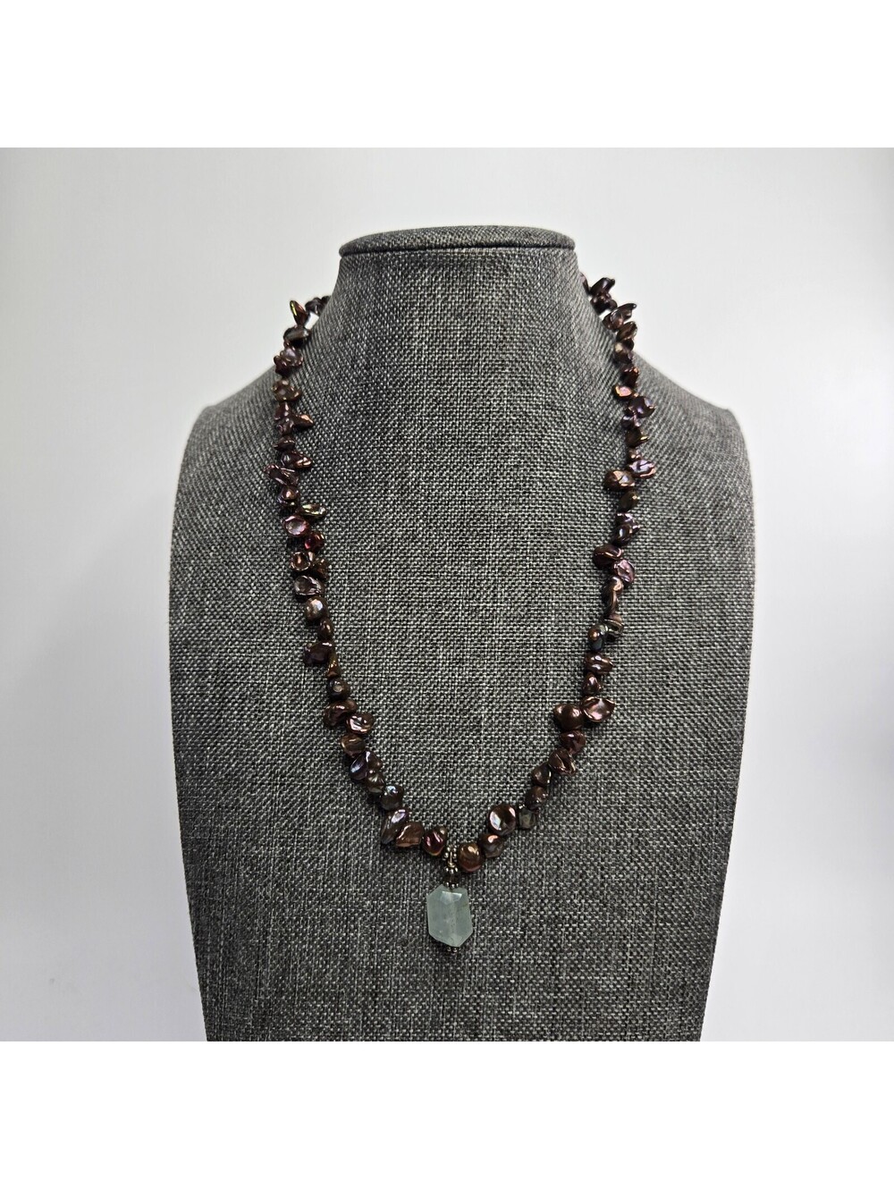 Sterling Silver Baroque Pearl Aquamarine Pendant Necklace Purple Peacock Pearl